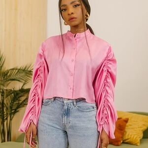 New The Drop Women's Rose Bloom Dramatic Ruched Sleeve Top by @takkunda